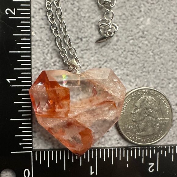 Fire Quartz Heart Necklace Pendant on Chain - Picture 10 of 11